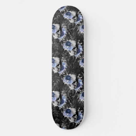 Blue Floral Skull Serie Design 1 Skateboard (Vorderseite)