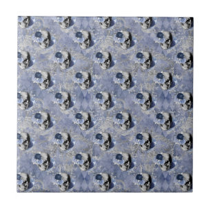 Blue Floral Skull Serie Design 2 Fliese