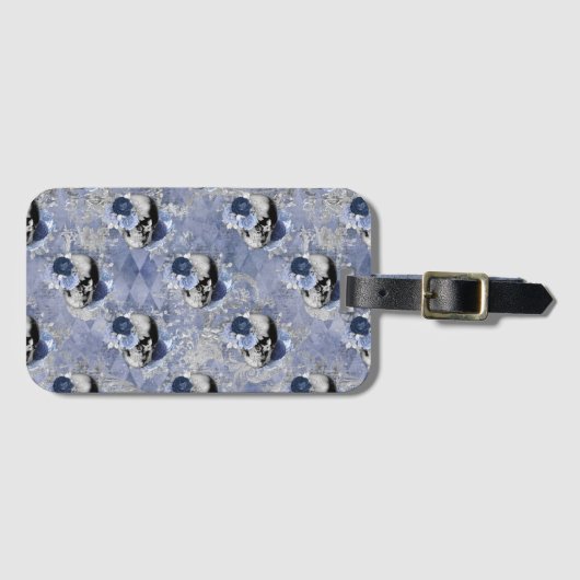 Blue Floral Skull Serie Design 2 Gepäckanhänger (Vorderseite (Horizontal))
