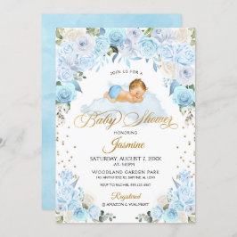 Blue Floral Sleeping Baby Dusche Einladung