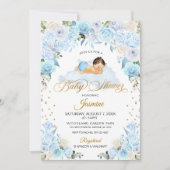 Blue Floral Sleeping Baby Dusche Einladung (Vorderseite)