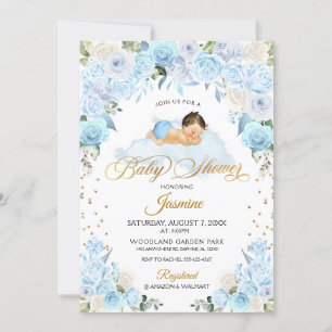 Blue Floral Sleeping Baby Dusche Einladung