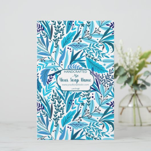Blue Floral Soap Wrap Paper Sheet - Satin (Stehend Vorderseite)