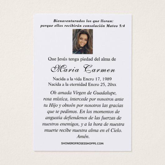 Blue Floral Spanisches Beerdigungsgebet (Rückseite)