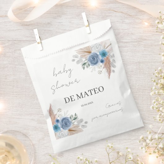 Blue Floral Spanish Baby Shower Boy Geschenktütchen (Ausgeschnitten)