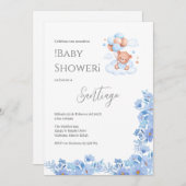 Blue floral Spanish Baby Shower Boy invitation Einladung (Vorne/Hinten)