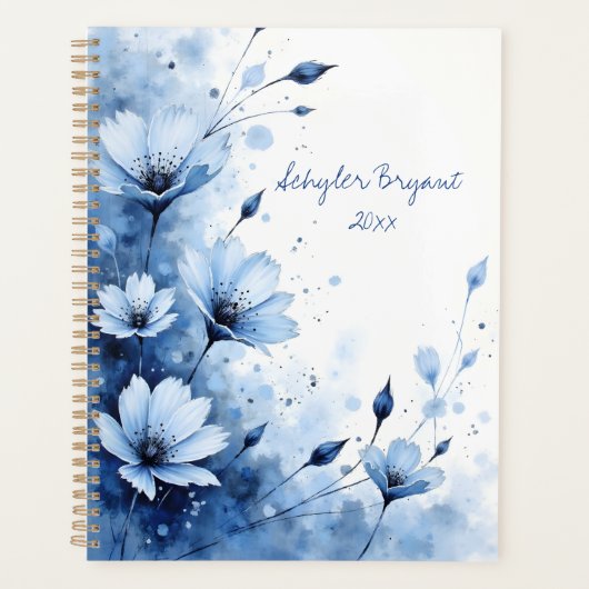 Blue Floral Spiral-bound Abstract Flower Botanical Planer (Vorderseite)