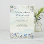 Blue Floral Spring Garden Wedding Invitation Einladung (Stehend Vorderseite)