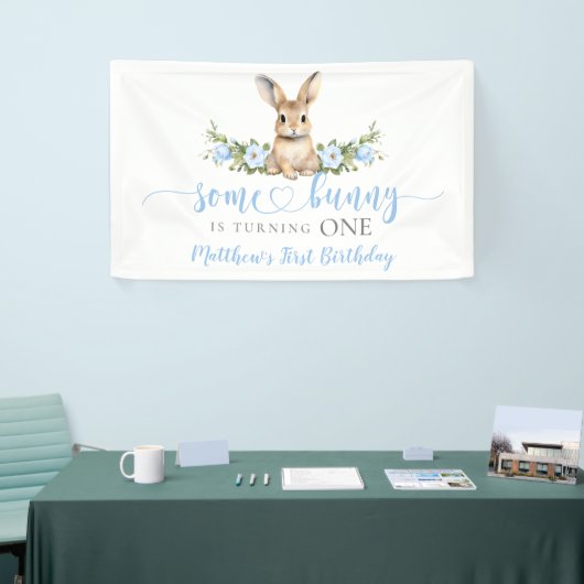 Blue Floral Spring Rabbit Some Bunny 1st Birthday Banner (Messeveranstaltung)