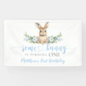 Blue Floral Spring Rabbit Some Bunny 1st Birthday Banner (Horizontal)