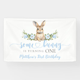 Blue Floral Spring Rabbit Some Bunny 1st Birthday Banner