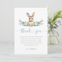Blue Floral Spring Rabbit Some Bunny 1st Birthday Dankeskarte