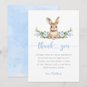 Blue Floral Spring Rabbit Some Bunny 1st Birthday Dankeskarte (Vorne/Hinten)