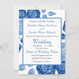 Blue Floral Stilvolle Rose Chic Simple Wedding Einladung