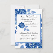 Blue Floral Stilvolle Rose Chic Simple Wedding Save The Date (Vorderseite)