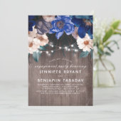 Blue Floral String Lights Rustikale Engagement Par Einladung (Stehend Vorderseite)