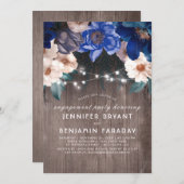 Blue Floral String Lights Rustikale Engagement Par Einladung (Vorne/Hinten)