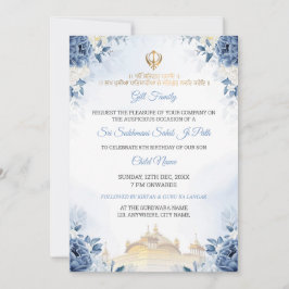 Blue Floral Sukhmani Sahib Path Birthday Invite Einladung