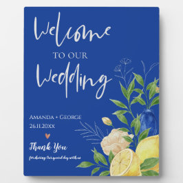Blue Floral Summer Citrus Hochzeitssymbol Fotoplatte