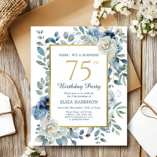 Blue Floral Surprise 75. Budget Einladung