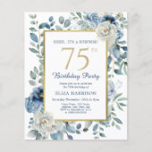 Blue Floral Surprise 75. Budget Einladung (Vorderseite)
