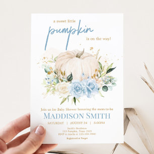 Blue Floral Sweet Little Pumpkin Baby Dusche Einladung