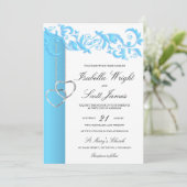 Blue Floral Swirl und White Wedding Einladung (Stehend Vorderseite)