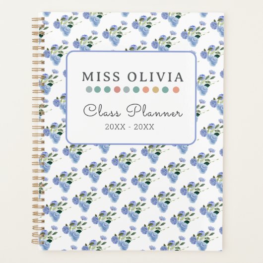 Blue Floral Teacher Planner: Personalisiertes Gesc Planer (Vorderseite)