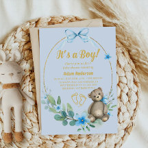 Blue Floral Teddy Bear Es ist eine Baby-Dusche