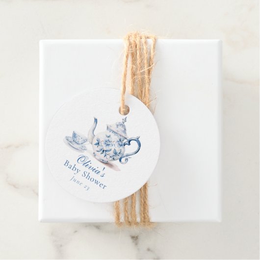 Blue Floral Tee Party Babydusche Geschenkanhänger (Beispiel)