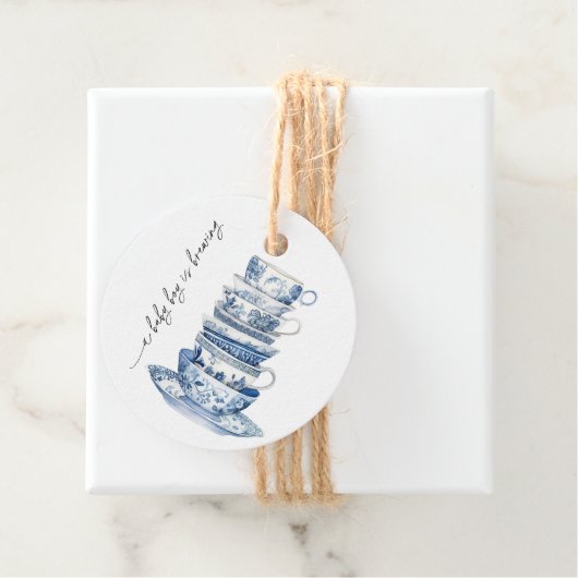 Blue Floral Tee Party Babydusche Geschenkanhänger (Beispiel)