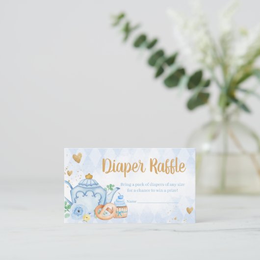 Blue Floral Tee Party Babydusche Windelwindeln Begleitkarte (Stehend Vorderseite)
