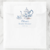 Blue Floral Tee Party Brautparty Quadratischer Aufkleber (Tasche)