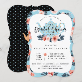 Blue Floral Tee Party Bridal Dusche Einladung