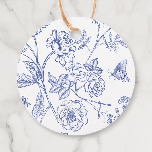 Blue Floral Tee Party Twin Baby Dusche Geschenkanhänger (Rückseite)
