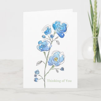 Blue Floral Thinking of You Card (Blank Inside) Karte