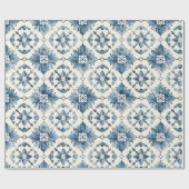 Blue Floral Tile Pattern Gift Wrap Geschenkpapier (Flach)