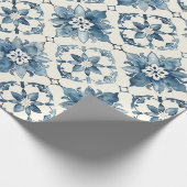 Blue Floral Tile Pattern Gift Wrap Geschenkpapier (Ecke)