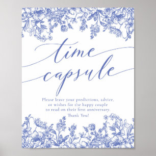 Blue Floral Time Kapsel Brautparty Spielzeichen Poster