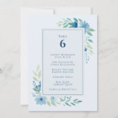 Blue Floral Tischnummer Seekarte (Vorderseite)