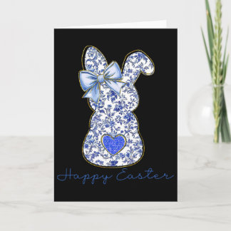 Blue Floral Toile Chinoiserie Bunny Easter For Gir Karte