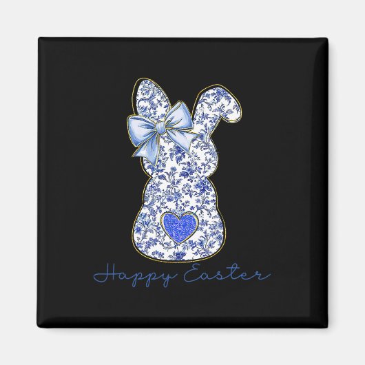Blue Floral Toile Chinoiserie Bunny Easter For Gir Magnet (Vorne)