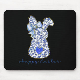 Blue Floral Toile Chinoiserie Bunny Easter For Gir Mousepad