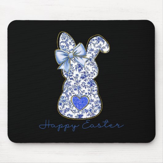 Blue Floral Toile Chinoiserie Bunny Easter For Gir Mousepad (Vorne)