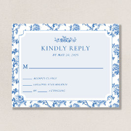 Blue Floral Toile de Jouy Wedding Response Begleitkarte