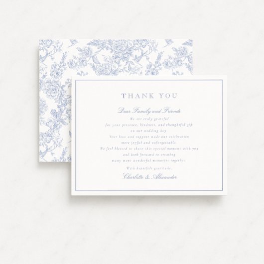 Blue Floral Toile Hochzeit Danke Karte