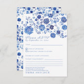 Blue Floral Toile style Wedding RSVP response Card (Vorne/Hinten)