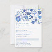 Blue Floral Toile style Wedding RSVP response Card Karte (Vorderseite)