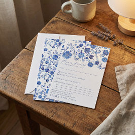 Blue Floral Toile style Wedding RSVP response Card Karte
