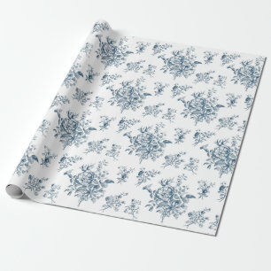 Blue Floral Toile Vintag Bouquet Geschenkpapier